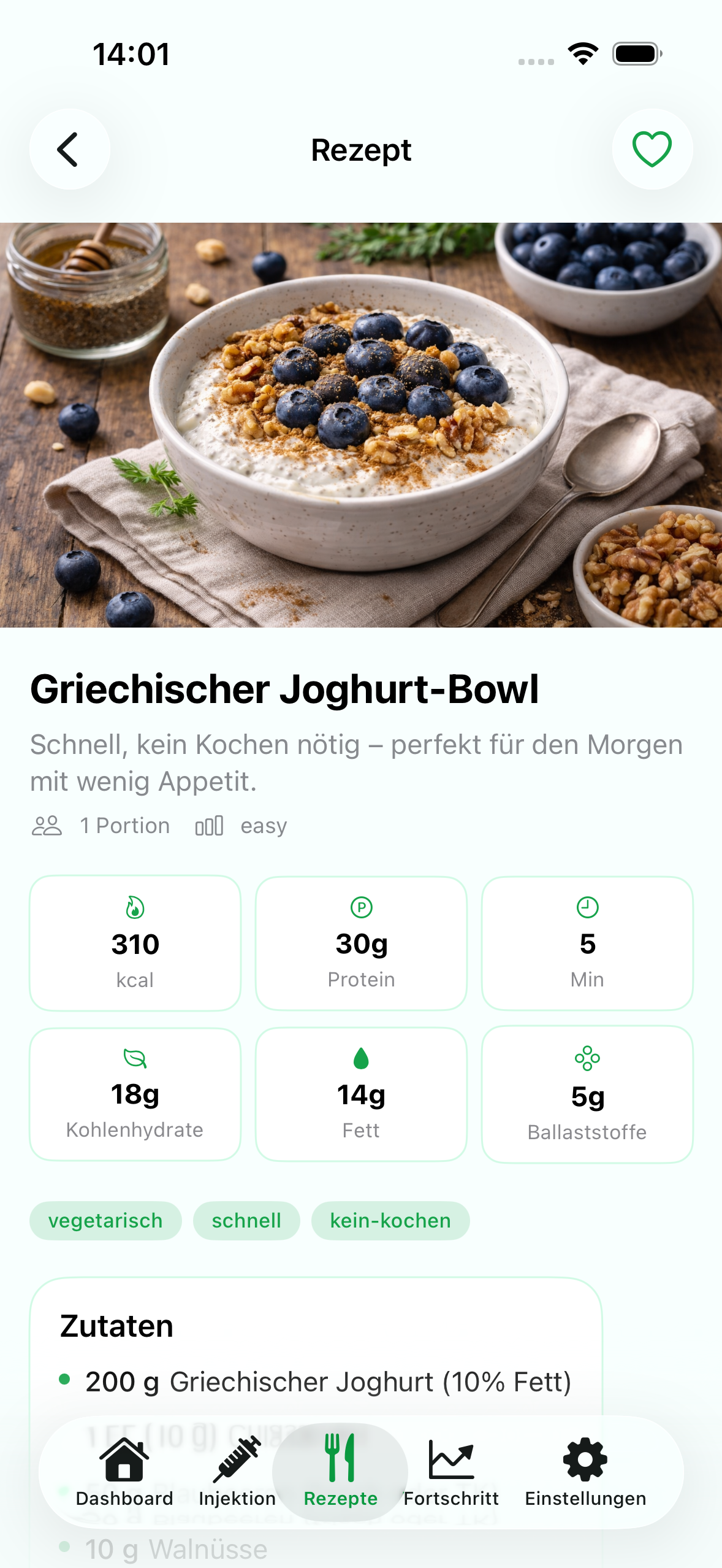 Levida Rezept-Detail mit Nährwerten, Zutaten und GLP-1 Tipp