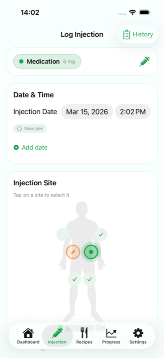Levida Injection Tracker View